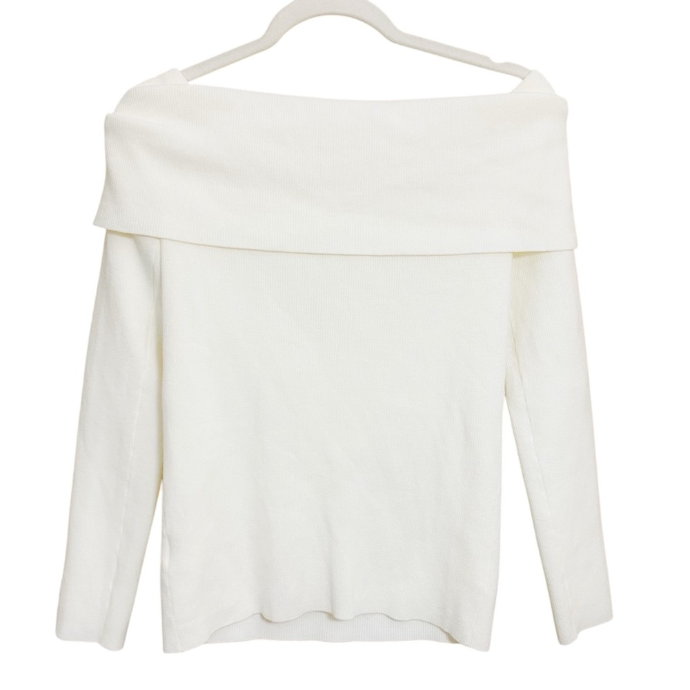 Aritzia Wilfred Nola Off The Shoulder Cream White Ribbed Knit Sweater Size Large - Picture 4 of 10